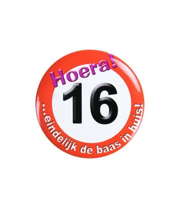 Button 16 Jaar Verkeersbord 5,5cm, Verzenden