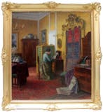 Karl Maria Schuster (1871-1957) - Art lover in interior, Antiek en Kunst