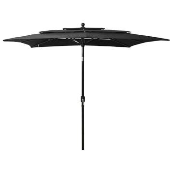 vidaXL Parasol 3-laags met aluminium paal 2,5x2,5 m zwart, Tuin en Terras, Verzenden, Nieuw