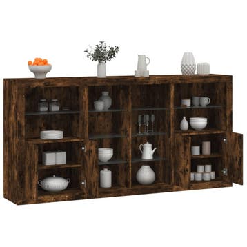 vidaXL Dressoir met LED-verlichting 202x37x100 cm gerookt, Verzenden