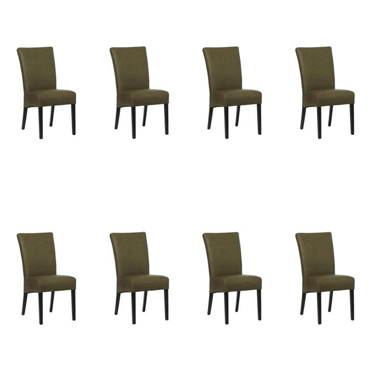 Set van 8 Leren eetkamerstoelen Just - Rancho Green, Huis en Inrichting, Stoelen, Nieuw, Eén, Leer, Ophalen of Verzenden