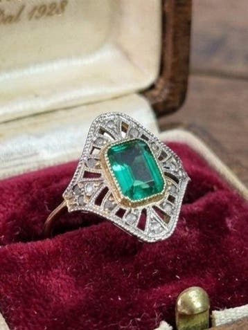 Zonder minimumprijs - Ring - 9 kt. Zilver, Geel goud Smaragd, Nieuw