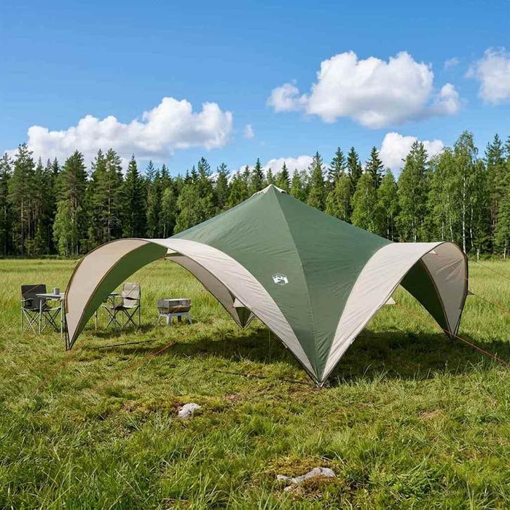 vidaXL Partytent met dak Groen 400 x 400 x 320 cm Polyester, Caravanes & Camping, Tentes, Envoi