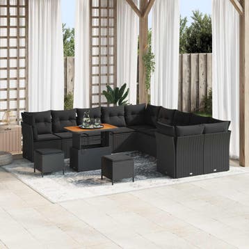 vidaXL Tuinbank Set 13 st Zwart poly rattan, Verzenden