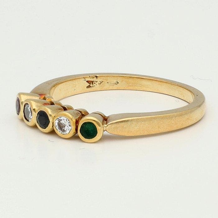Ring - 14 karaat Geel goud Diamant (Natuurlijk) - Robijn,, Handtassen en Accessoires, Ringen