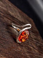 Ring van 925 zilver met Baltische barnsteen, topkwaliteit,
