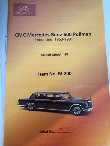 CMC 1:18 - Modelauto - Mercedes-Benz 600 Pullman Limousine