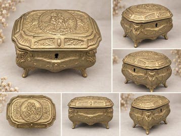 Antieke sieradenkist / juwelendoos – verguld metaal – Rococo