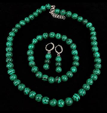 Kostbare malachiet sieradenset – Halsketting, Armband &