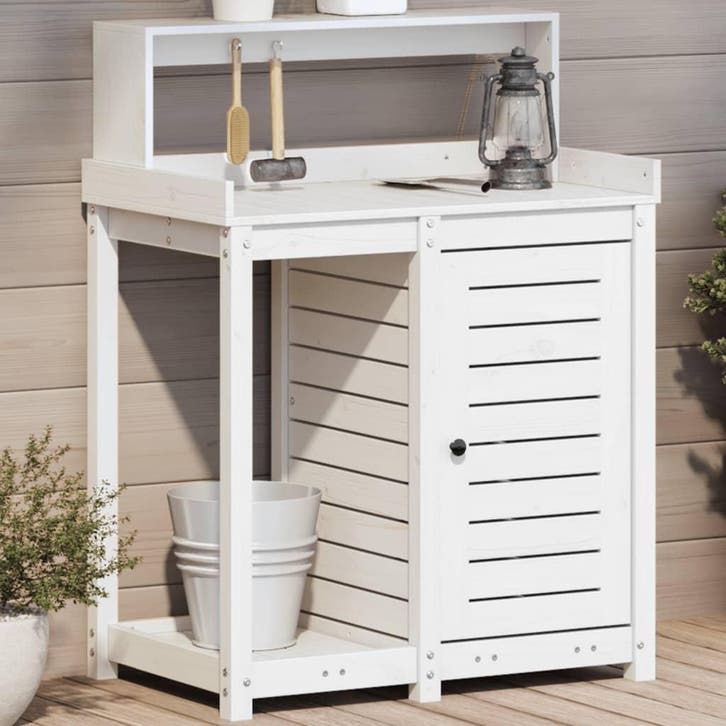 vidaXL Oppottafel met schappen 82,5x50x109,5 cm massief, Jardin & Terrasse, Bacs à fleurs & Jardinières, Envoi
