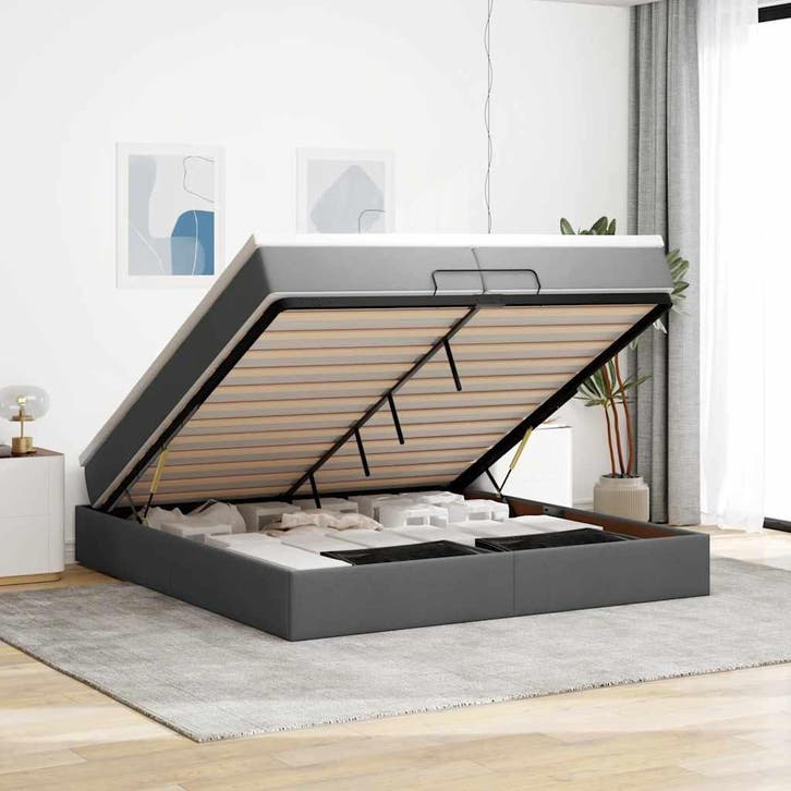 vidaXL Ottoman bed met matrassen 200x200cm stof donkergrijs, Maison & Meubles, Chambre à coucher | Lits, Envoi