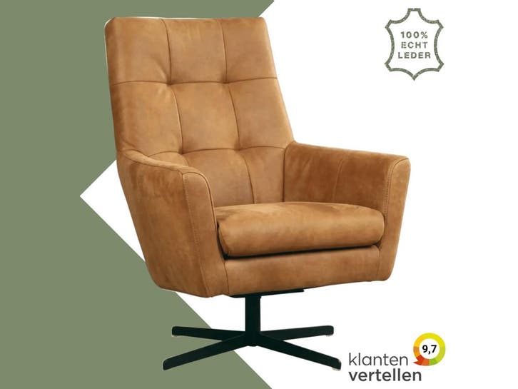 Leren draaifauteuil Central - Kenia Cognac (cognac), Maison & Meubles, Fauteuils, Enlèvement ou Envoi