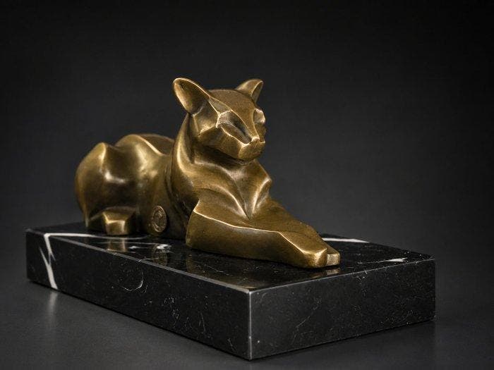 De Coux - sculptuur, Art Deco Panter op Marmeren Voet –, Antiek en Kunst, Curiosa en Brocante