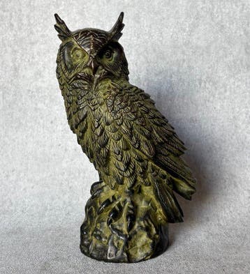 Beeld, Bronzen uil 20 cm groene patina (Zonder Minimumprijs), Antiek en Kunst