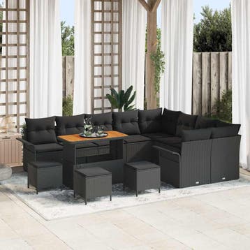 vidaXL Tuinbank Set 13 st Zwart poly rattan, Verzenden, Nieuw