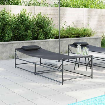 vidaXL Tuinzonnebed 2 st Zwart Gepoedercoat staal, Tuin en Terras, Verzenden, Nieuw
