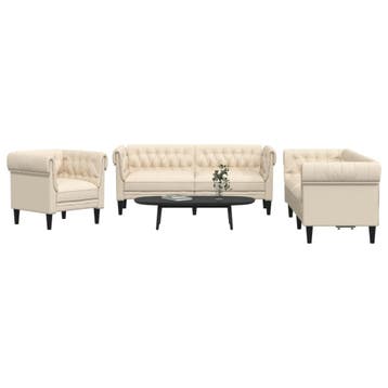vidaXL 3-delige Loungeset stof crèmekleurig, Verzenden, Nieuw