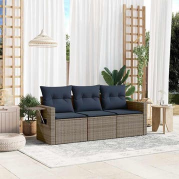 vidaXL 3-delige tuinbankset met kussens, grijs polyrotan, Verzenden