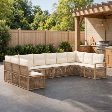 vidaXL Tuinbank Set 10 st Beige poly rattan, Verzenden, Nieuw