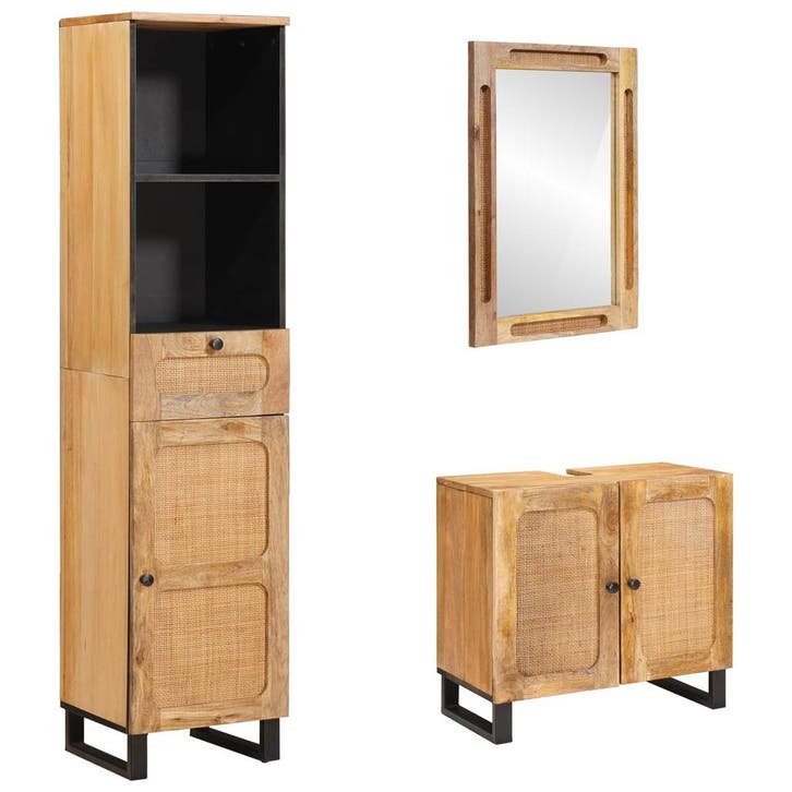 vidaXL Badkamer Sets met lade 3 pcs Naturel Massief Mango, Maison & Meubles, Salle de bain | Meubles de Salle de bain, Envoi