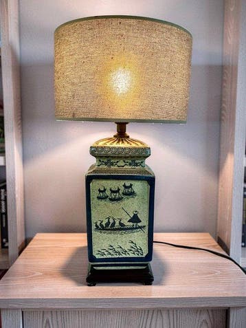 Lampe - Textile, Bois, Faïence