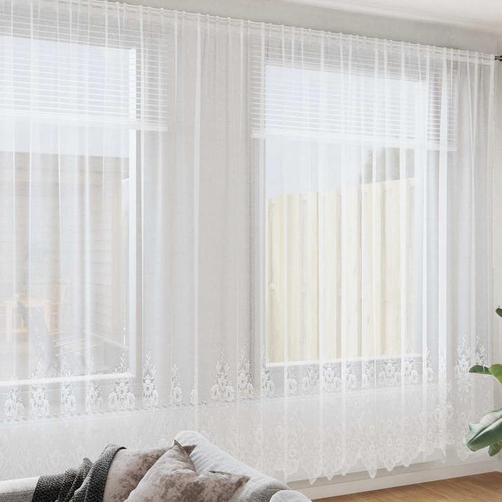 vidaXL Lacegordijn met gordijnen Bloemen Wit 280x1200cm, Huis en Inrichting, Stoffering | Gordijnen en Lamellen, Nieuw, Verzenden