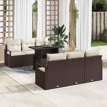 vidaXL Tuinbank Set 7 st 6-zits Bruin en Crème poly rattan, Verzenden, Nieuw