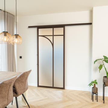 Stalen Schuifdeur koofsysteem Brons 5 Vlaks rond Mat glas, Doe-het-zelf en Bouw, 75 tot 150 cm, Nieuw, 150 tot 225 cm, Metaal