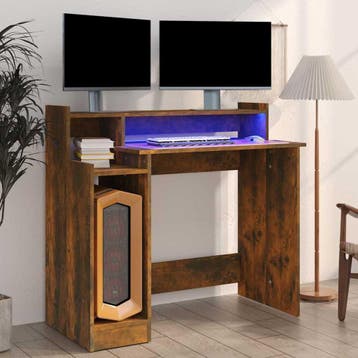 vidaXL Bureau met LED-verlichting 97x45x90 cm hout gerookt, Huis en Inrichting, Verzenden, Nieuw