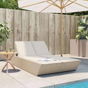 vidaXL Ligbed 2-persoons met kussens poly rattan beige, Verzenden, Nieuw