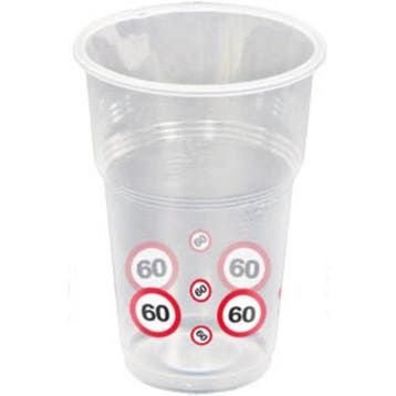 Bekers 60 Jaar Verkeersbord Plastic 350ml 8st, Verzenden, Nieuw