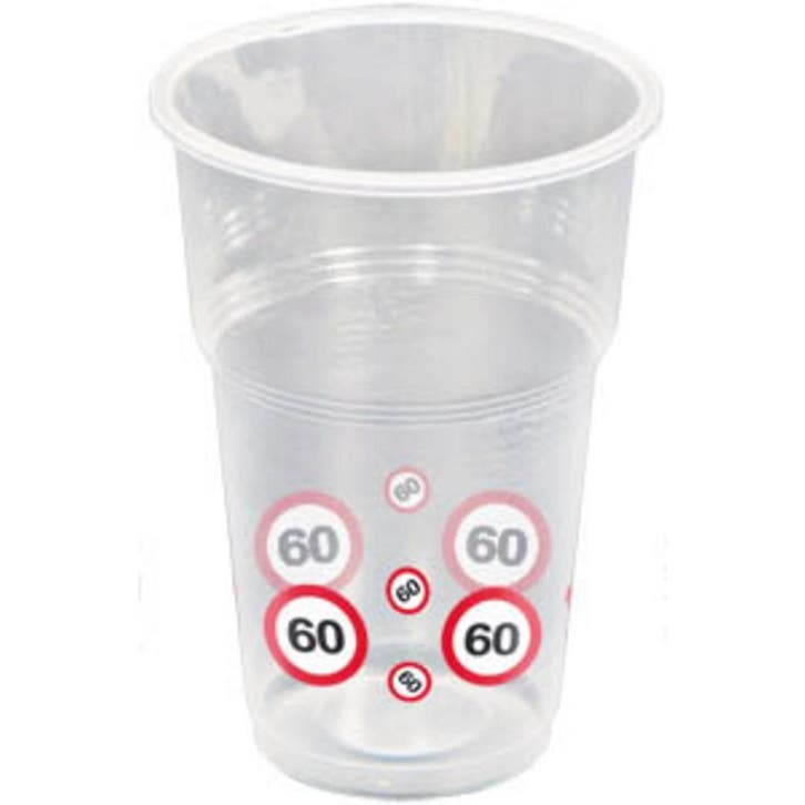 Bekers 60 Jaar Verkeersbord Plastic 350ml 8st, Hobby en Vrije tijd, Feestartikelen, Nieuw, Verzenden