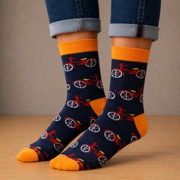 Sokken - Fiets Print - Blauw Oranje - Katoen - Maat 38-45, Nieuw