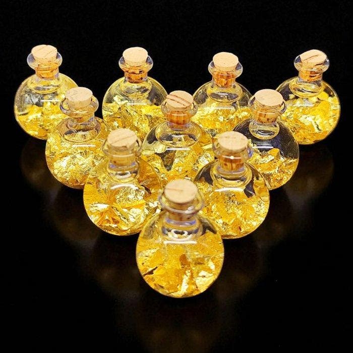 Potten met 22-karaats goud. x 10 stuks met doosje.- 10 g, Collections, Minéraux & Fossiles
