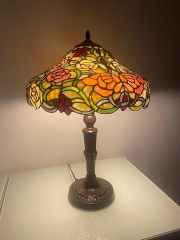 Tafellamp - Rozenrand - Glas, Lood, Antiek en Kunst