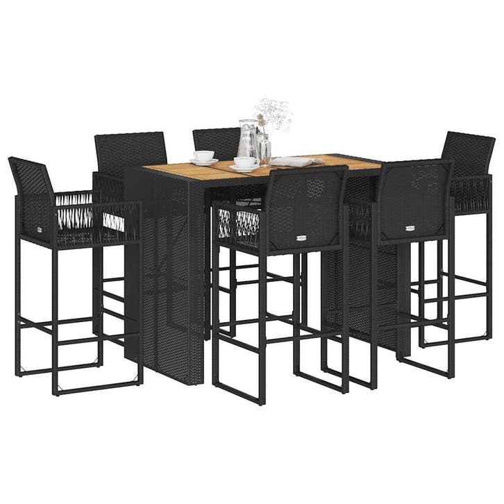 vidaXL 7-delige Tuinbarset zonder kussens poly rattan acacia, Jardin & Terrasse, Ensembles de jardin, Envoi