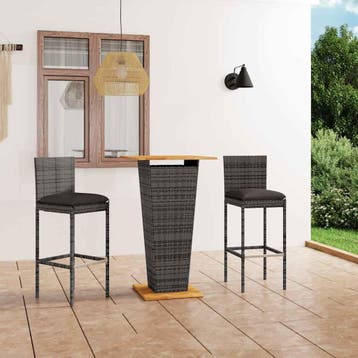 vidaXL 3-delige Tuinbarset met kussens poly rattan grijs, Tuin en Terras, Verzenden, Nieuw