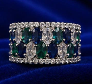 Weelderige Midnight Garden edelsteen 925 sterlingzilver ring, Nieuw