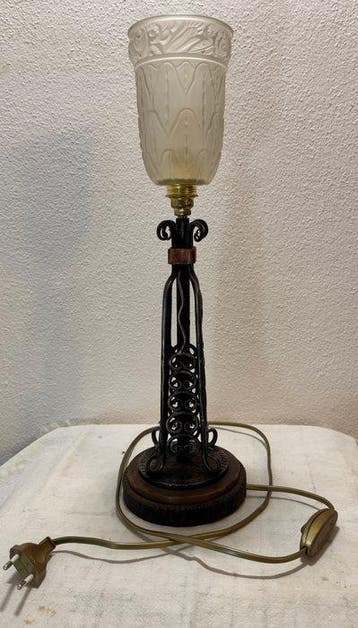 Tafellamp - Opaline glas, Smeedijzer, Antiek en Kunst