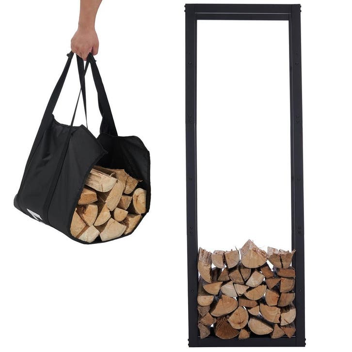 Lendo Online Range-bûches 50x25x148 Acier Thermolaqué Noir, Jardin & Terrasse, Bois de chauffage