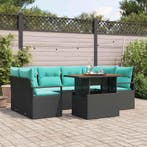 vidaXL Tuinbank Set met kussen 7 pcs Zwart en blauw, Tuin en Terras, Verzenden, Nieuw