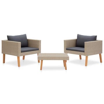 vidaXL 3-delige Loungeset met kussens poly rattan beige, Tuin en Terras, Verzenden, Nieuw, Loungeset