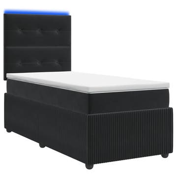 vidaXL LED Boxspringbed met Matras Zwart 90 x 190 cm Fluweel, Verzenden, Nieuw