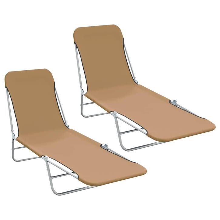 vidaXL Ligbedden inklapbaar 2 st staal en stof taupe, Tuin en Terras, Ligbedden, Nieuw, Verzenden