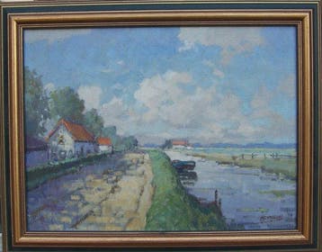 Willem Heytman (1950) - Hollands landschap met vaart
