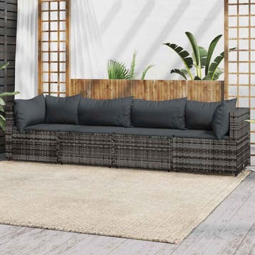 vidaXL 4-delige Loungeset met kussens poly rattan grijs, Verzenden