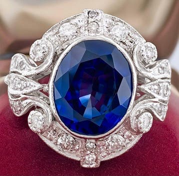 Ring Platina Saffier - Diamant, Handtassen en Accessoires, Nieuw