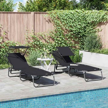 vidaXL Opvouwbare zonnebed 2 st oxford Zwart, Verzenden, Nieuw