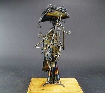 sculptuur, Mexicaanse muzikant - 40 cm - Metaal en hout