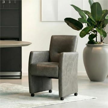 Set van 8 Leren eetkamerstoelen Pleasure - Vintage Grey, Huis en Inrichting, Stoelen, Ophalen of Verzenden, Nieuw, Leer